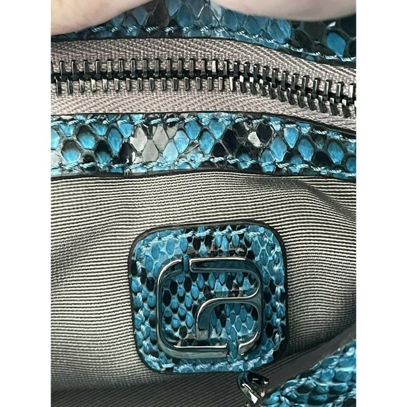 ALEXANDRA CLANCY Python Mini Ashdon Tote Crossbody Bag Blue Black Snakes Italy - Picture 11 of 12